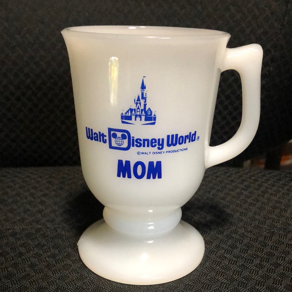 Vintage Walt Disney world milk glass footed Mom cup, mug.